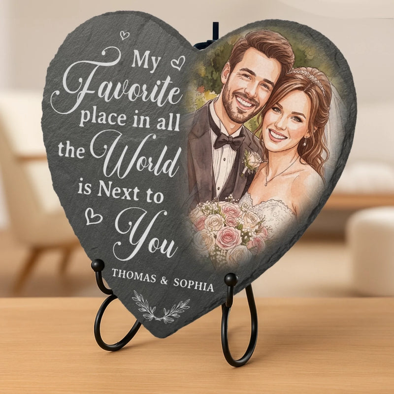 Custom Photo Heart Shaped Stone With Stand - Personalized Anniversary Wedding Gifts For Husband And Wife, Him And Her - Always Next To You