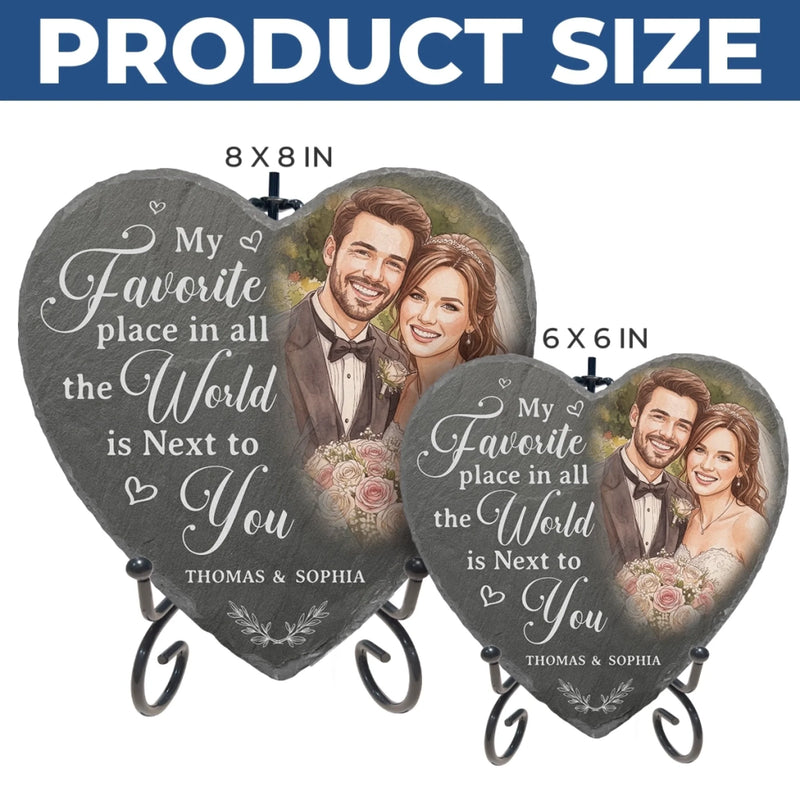 Custom Photo Heart Shaped Stone With Stand - Personalized Anniversary Wedding Gifts For Husband And Wife, Him And Her - Always Next To You