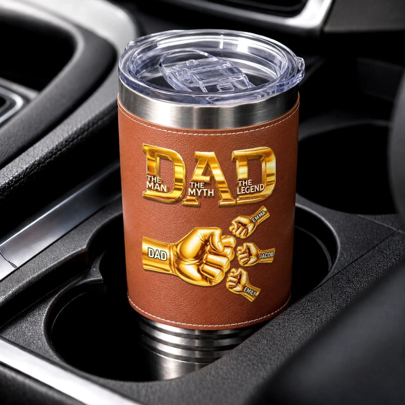 Custom Printed Leather Tumbler - Personalized Father's Day Birthday Gifts For Dad, Grandpa - Dad Is Our Everyday Hero