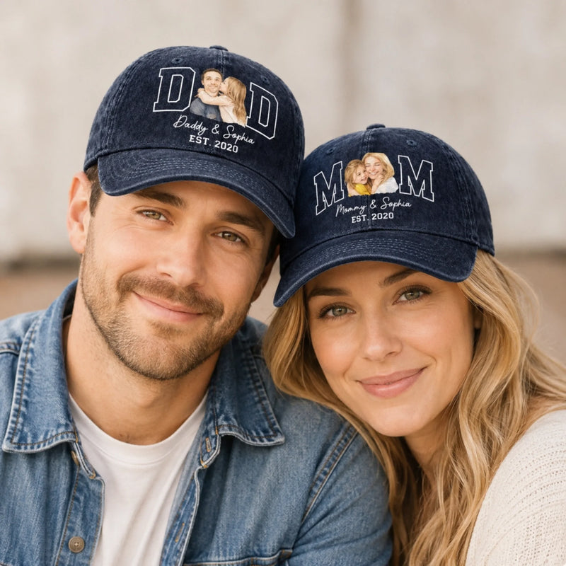 Custom Photo Vintage Washed Denim Baseball Cap - Personalized Mother's Day, Father's Day Gifts For Mom, Grandma, Dad, Grandpa - Together We Have It All