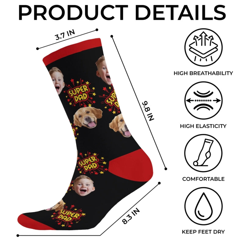 Custom Photo Middle Tube Socks - Personalized  Father's Day Birthday Gifts For Dad, Grandpa - Super Dad, Super Cool