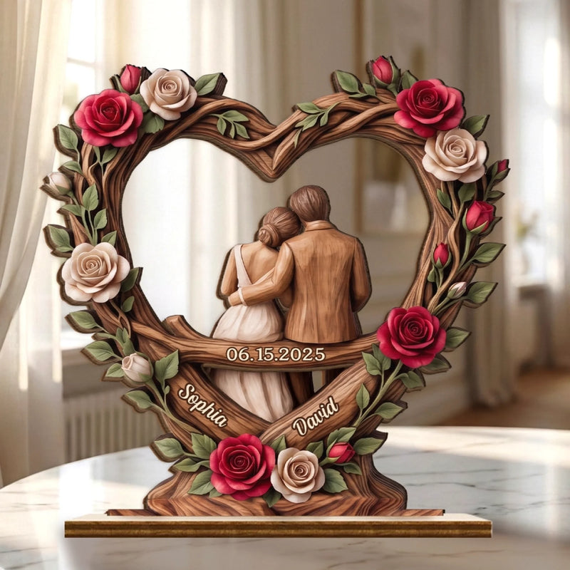 Custom 2-Layered Wooden Plaque - Personalized Anniversary Wedding Gifts For Husband And Wife, Him And Her - Our Forever Love Story