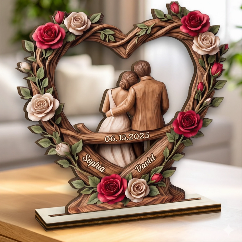 Custom 2-Layered Wooden Plaque - Personalized Anniversary Wedding Gifts For Husband And Wife, Him And Her - Our Forever Love Story