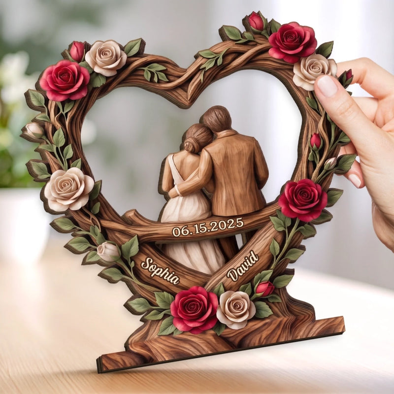 Custom 2-Layered Wooden Plaque - Personalized Anniversary Wedding Gifts For Husband And Wife, Him And Her - Our Forever Love Story