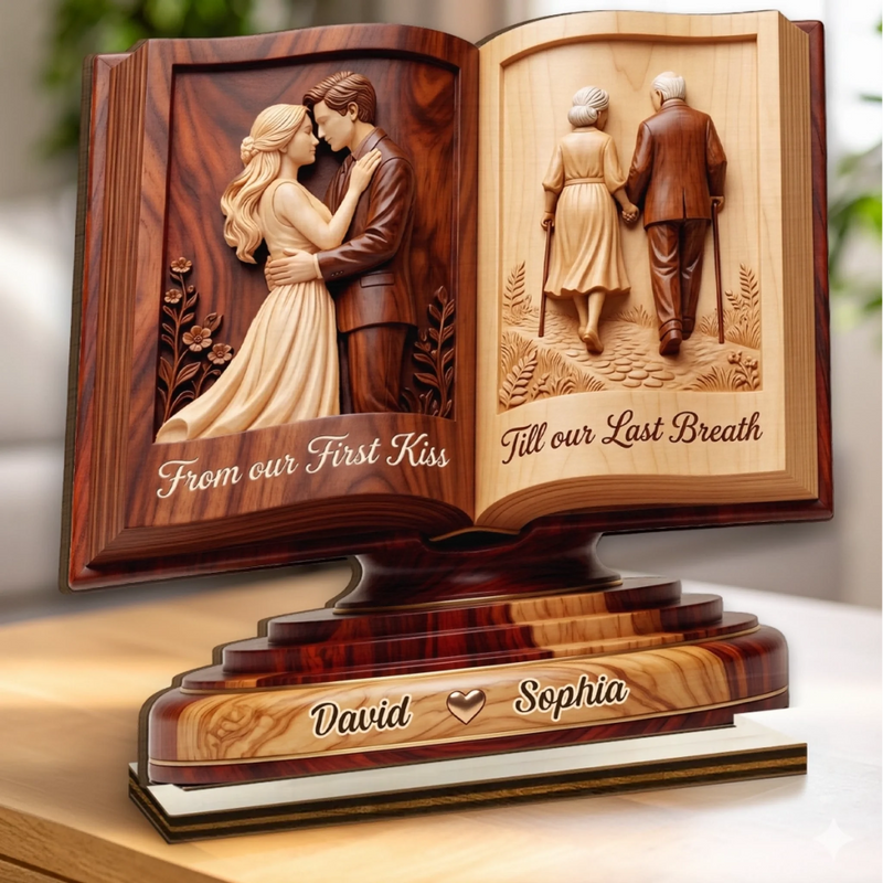 Custom 2-Layered Wooden Plaque - Personalized Anniversary Wedding Gifts For Husband And Wife, Him And Her - From Start To Forever