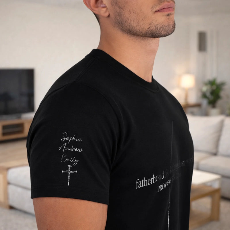 Custom Unisex T-Shirt With Design On Sleeve - Personalized Father's Day Birthday Gifts For Dad, Grandpa - Forever My Hero