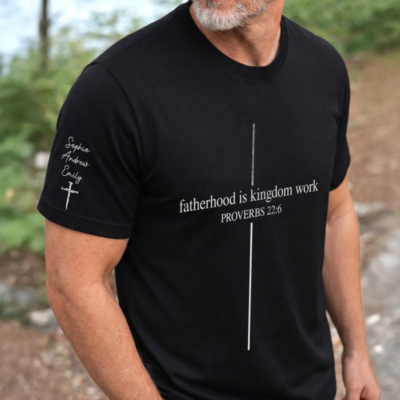 Custom Unisex T-Shirt With Design On Sleeve - Personalized Father's Day Birthday Gifts For Dad, Grandpa - My First Hero, My Forever Hero