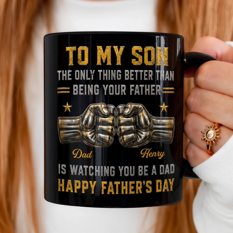 Custom Black Mug - Personalized Father's Day Birthday Gifts For Son - Go Fearlessly Chase Your Dreams