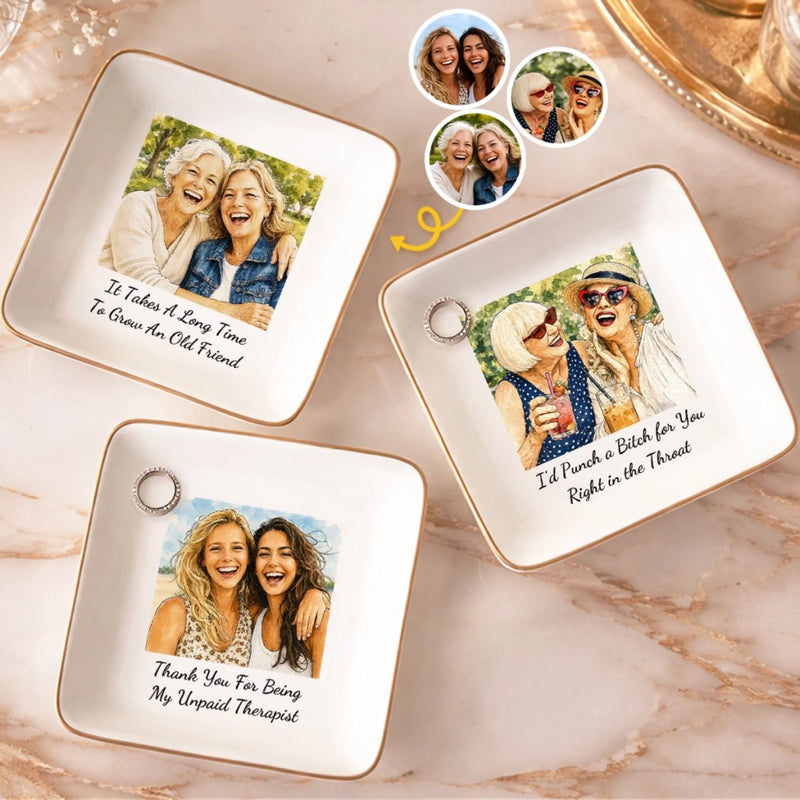 Custom Photo Jewelry Dish - Personalized Best Friend Birthday Gifts For Women, Besties, Sisters, BFF - Ride Or Die Squad