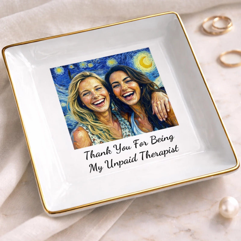 Custom Photo Jewelry Dish - Personalized Best Friend Birthday Gifts For Women, Besties, Sisters, BFF - Treasured Moments, Timeless Friendship