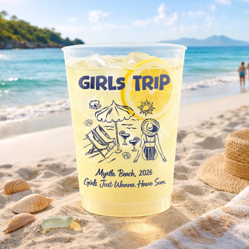 Custom Party Cups - Personalized Summer Vacation And Travel Gifts For Best Friends, Family - Good Times And Tan Lines
