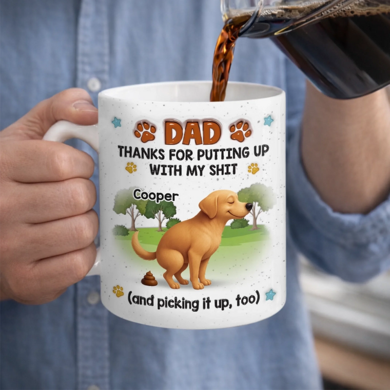 Custom 3D Inflated Effect Printed Mug - Personalized Father's Day Birthday Gifts For Dog Cat Lovers, Dog Dad And Mom, Cat Owners - Powered By Coffee & Cat Cuddles