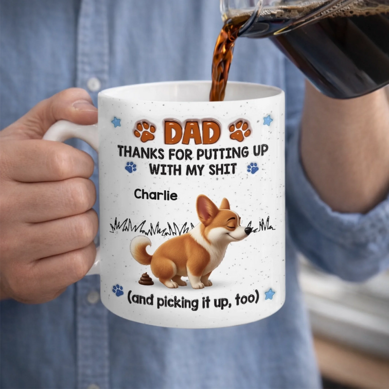 Custom 3D Inflated Effect Printed Mug - Personalized Father's Day Birthday Gifts For Dog Cat Lovers, Dog Dad And Mom, Cat Owners - Purr More, Stress Less