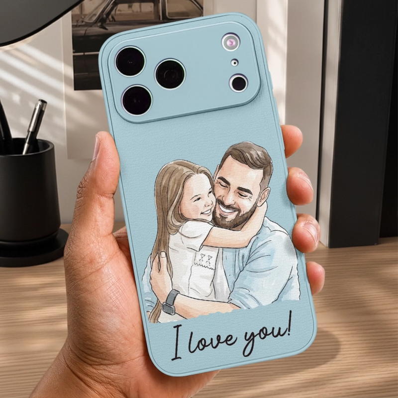 Custom Photo Leather Phone Case - Personalized Father's Day Birthday Gifts For Dad, Grandpa - Forever Grateful For Dad’s Love