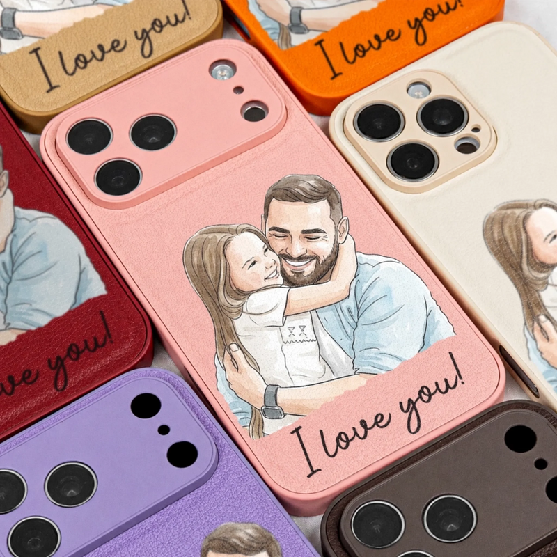Custom Photo Leather Phone Case - Personalized Father's Day Birthday Gifts For Dad, Grandpa - Forever Grateful For Dad’s Love