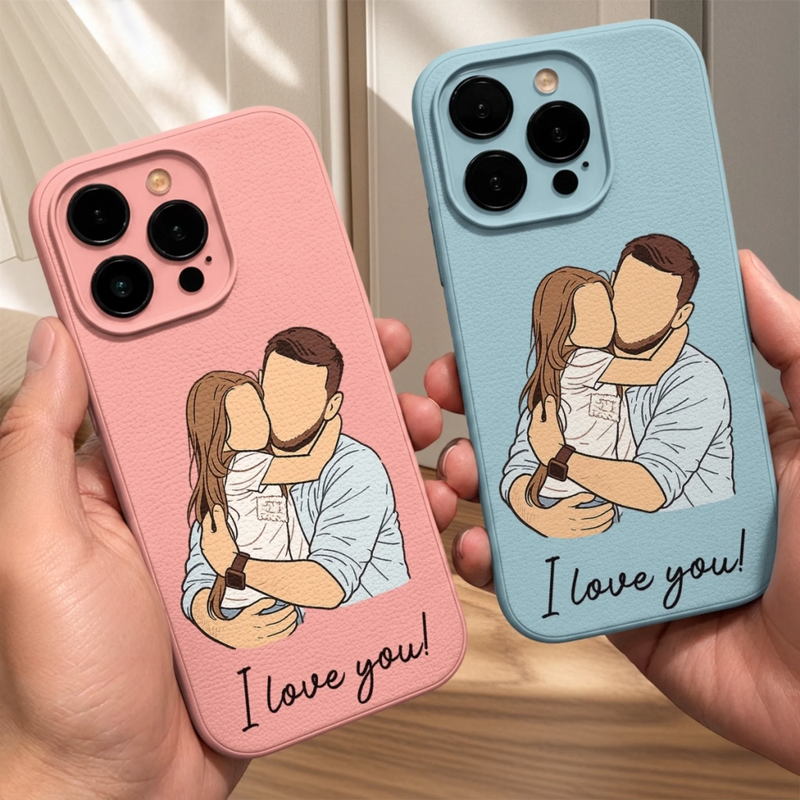 Custom Photo Leather Phone Case - Personalized Father's Day Birthday Gifts For Dad, Grandpa - Strong Families Start With Dad