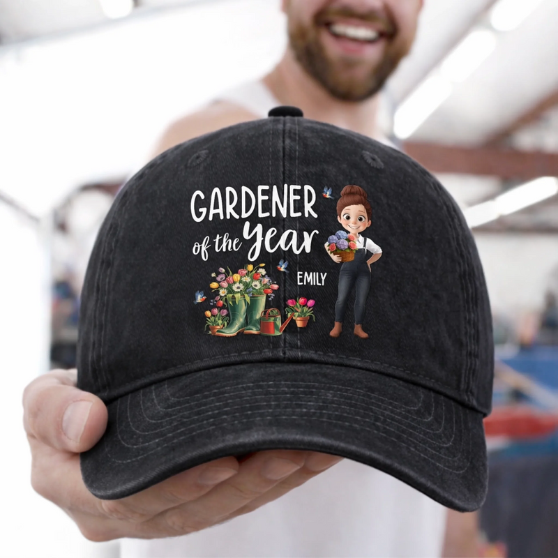 Custom Vintage Washed Denim Baseball Cap - Personalized Birthday Garden Gifts For Gardeners - Rooted In Pure Happiness
