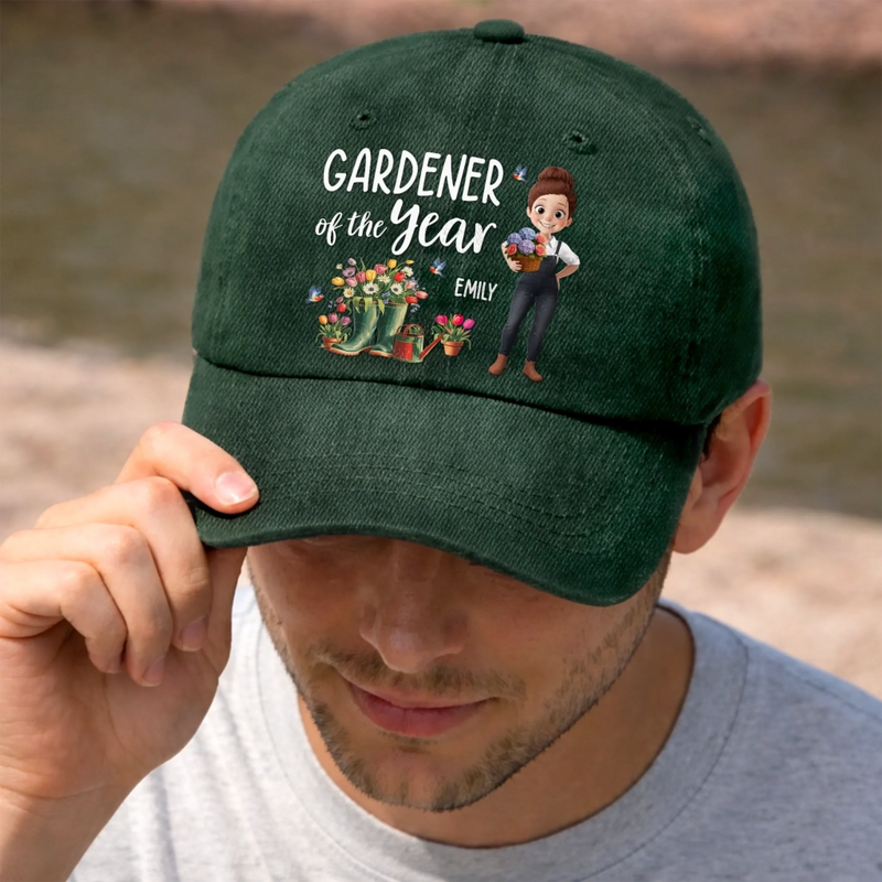 Custom Vintage Washed Denim Baseball Cap - Personalized Birthday Garden Gifts For Gardeners - Rooted In Pure Happiness