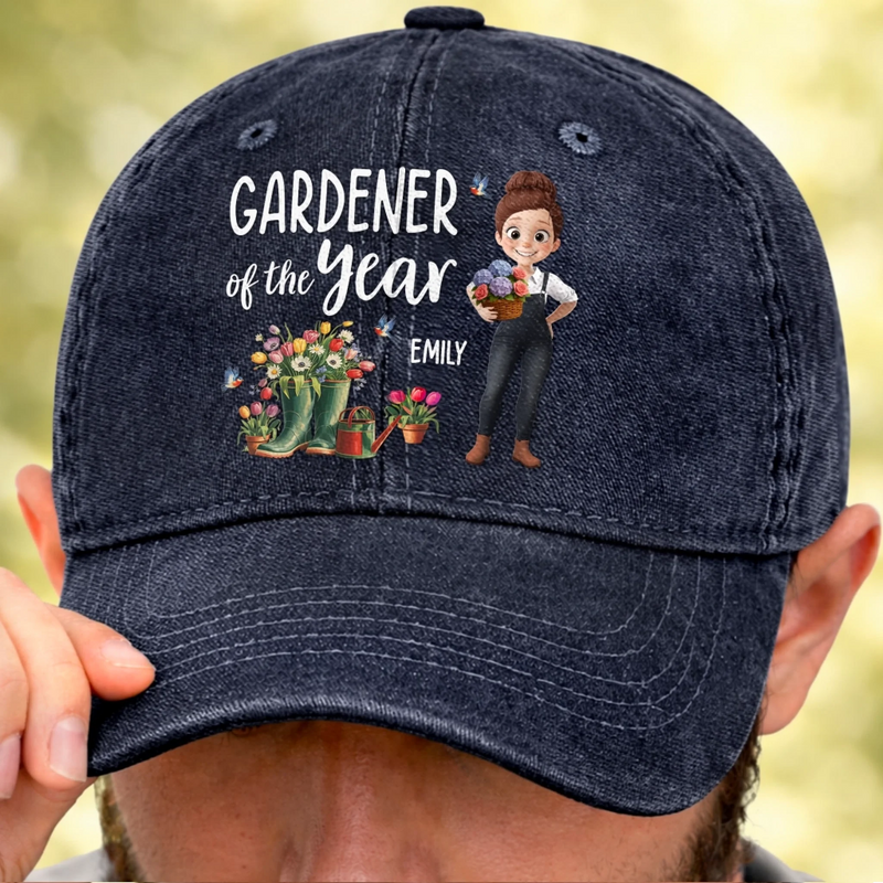 Custom Vintage Washed Denim Baseball Cap - Personalized Birthday Garden Gifts For Gardeners - Rooted In Pure Happiness
