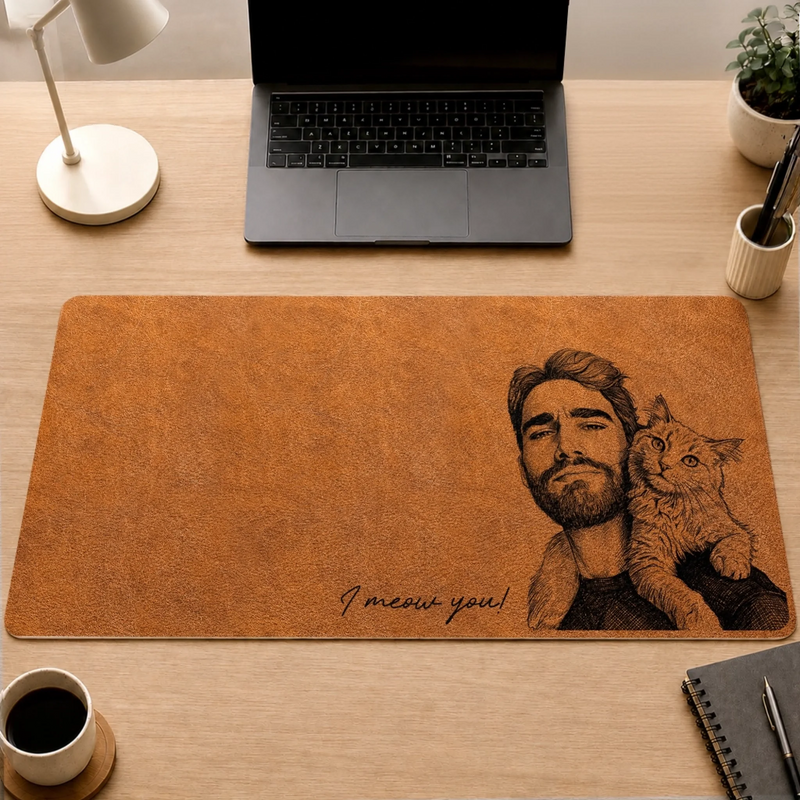 Custom Photo Desk Mat - Personalized Father's Day Birthday Gifts For Dog Cat Lovers, Dog Dad And Mom, Cat Owners - Paws On The Keyboard