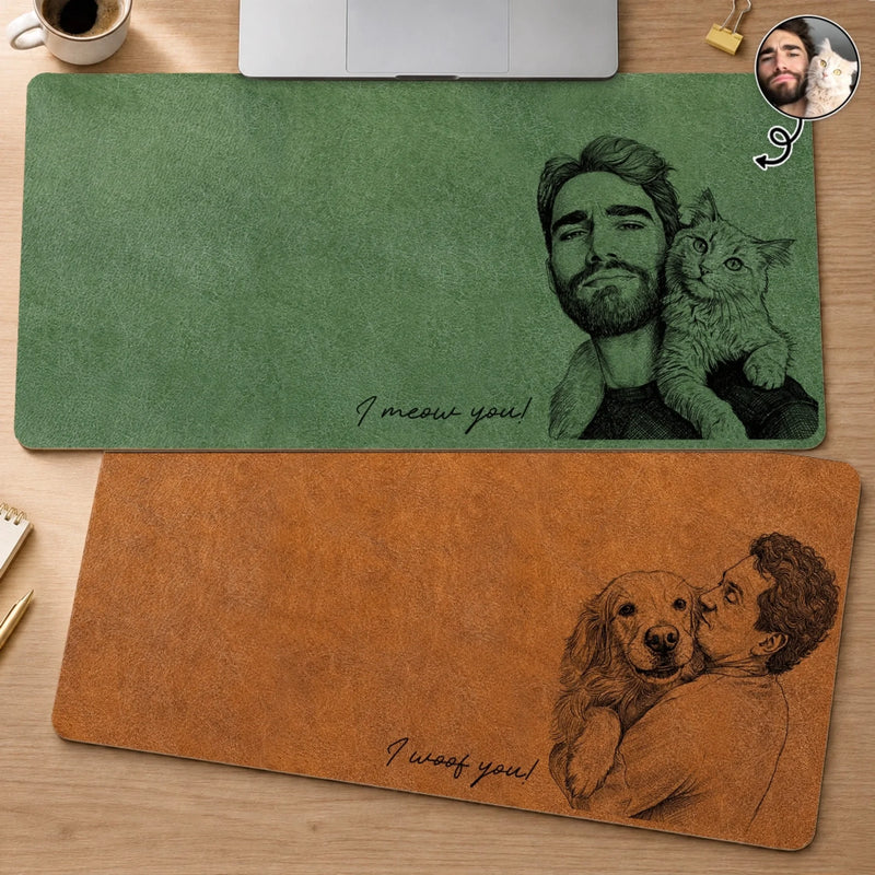 Custom Photo Desk Mat - Personalized Father's Day Birthday Gifts For Dog Cat Lovers, Dog Dad And Mom, Cat Owners - Paws On The Keyboard