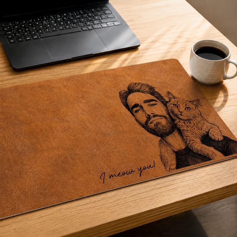 Custom Photo Desk Mat - Personalized Father's Day Birthday Gifts For Dog Cat Lovers, Dog Dad And Mom, Cat Owners - Paws On The Keyboard