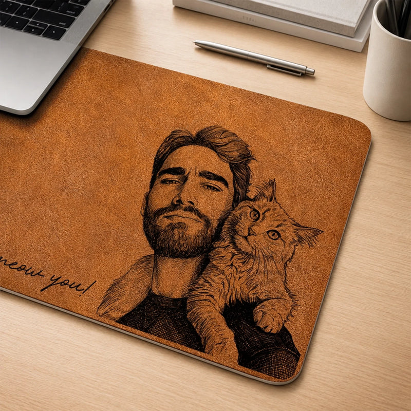 Custom Photo Desk Mat - Personalized Father's Day Birthday Gifts For Dog Cat Lovers, Dog Dad And Mom, Cat Owners - Paws On The Keyboard