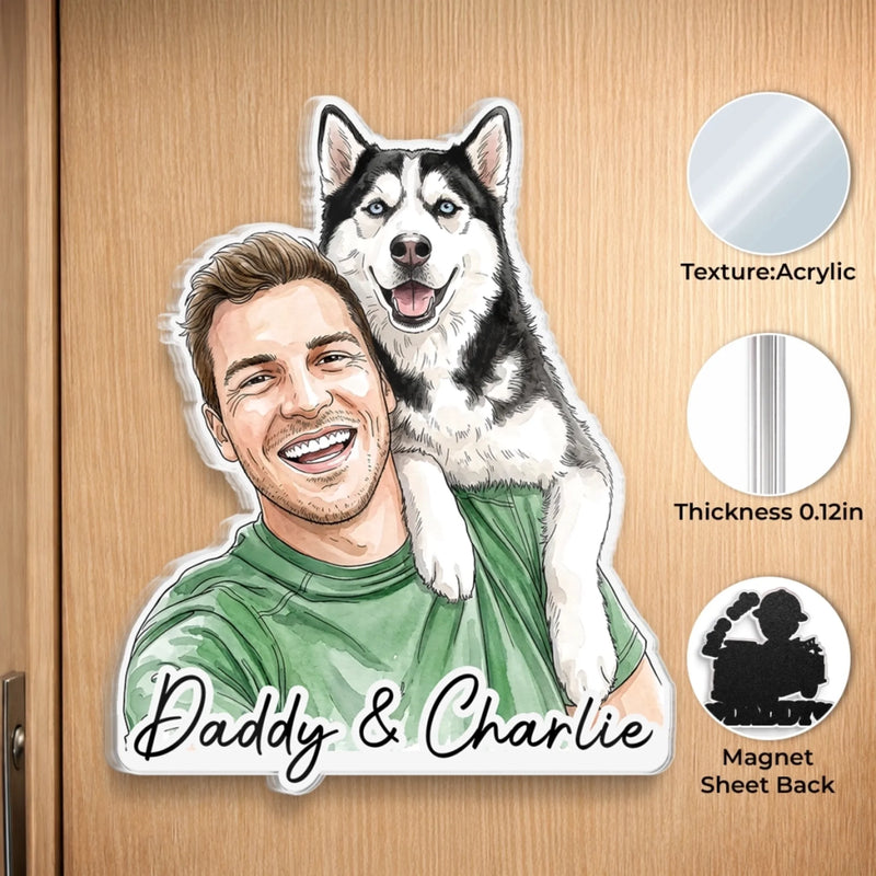 Custom Photo Acrylic Fridge Magnet - Personalized Birthday Gifts For Dog Cat Lovers, Dog Dad And Mom, Cat Owners - My Heart Has Paws