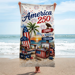 Custom Beach Towel - Personalized America 250th Anniversary, Summer Vacation And Travel Gifts For Mom, Dad, Brother, Sister, Kids - Stars Stripes And Proud Hearts