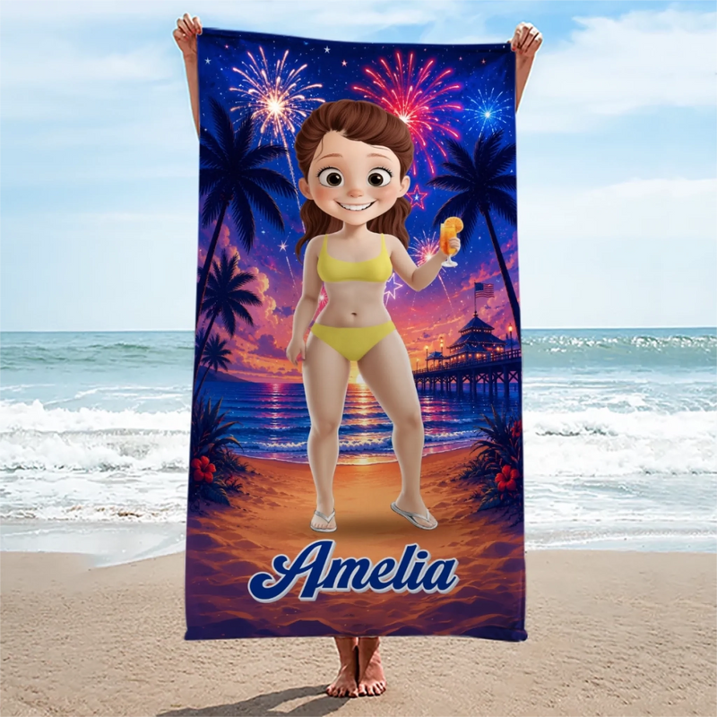 Custom Beach Towel - Personalized America 250th Anniversary, Summer Vacation And Travel Gifts For Best Friends, Family - Salty Air Sunny Days