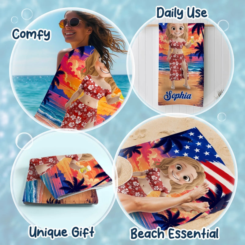 Custom Beach Towel - Personalized America 250th Anniversary, Summer Vacation And Travel Gifts For Best Friends, Family - Salty Air Sunny Days