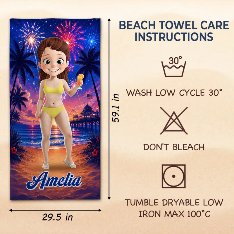 Custom Beach Towel - Personalized America 250th Anniversary, Summer Vacation And Travel Gifts For Best Friends, Family - Salty Air Sunny Days