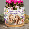 Custom Photo Stained Glass Home Decor Ceramic Plant Pot - Personalized Best Friend Birthday Gifts For Women, Besties, Sisters, BFF - Growing Old Friends Together