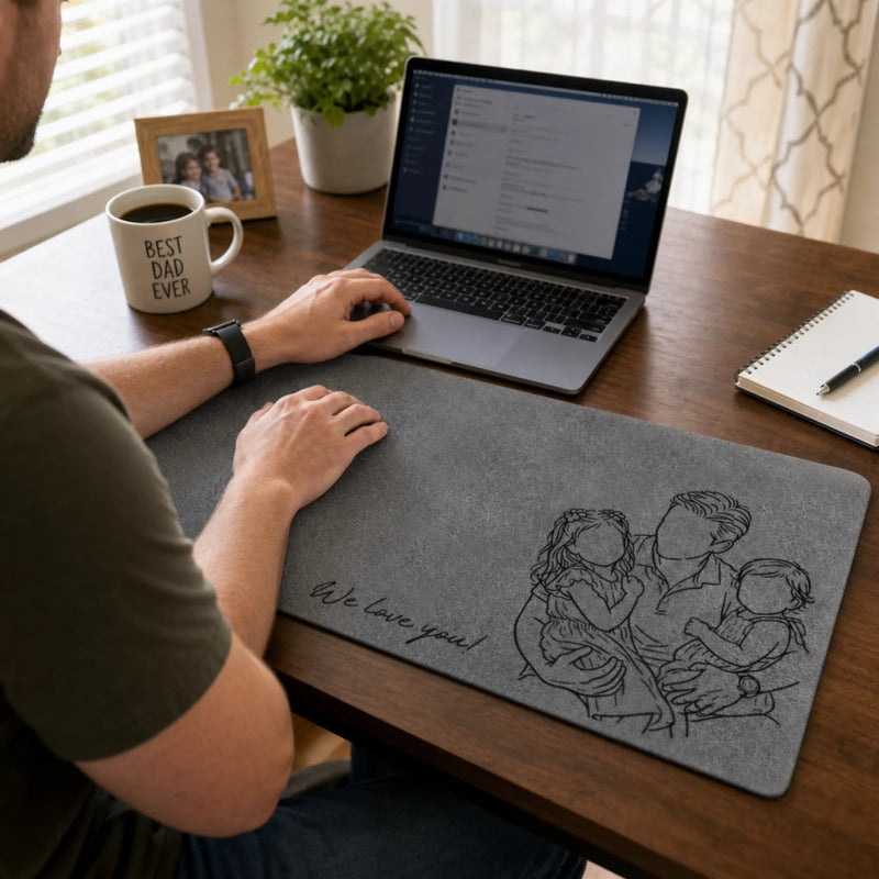 Custom Photo Desk Mat - Personalized Father's Day Birthday Gifts For Dad, Grandpa - Dad’s Love Holds Us Together