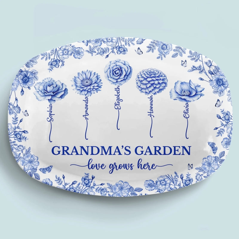 Custom Platter - Personalized Birthday Gifts For Mom, Grandma - Floral Roots Of Everlasting Love