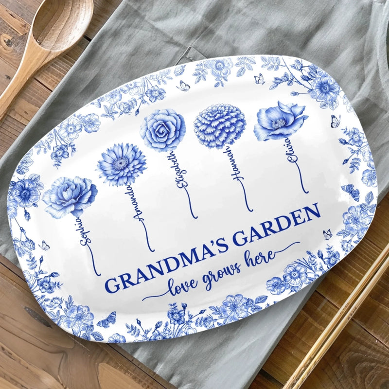 Custom Platter - Personalized Birthday Gifts For Mom, Grandma - Floral Roots Of Everlasting Love
