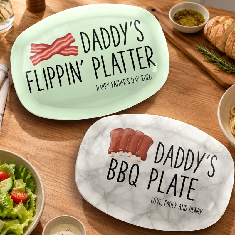 Custom Platter - Personalized Father's Day Birthday Gifts For Dad, Grandpa - Dad Serves Love Daily