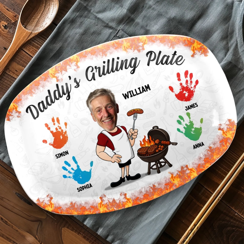 Custom Photo Platter - Personalized Father's Day Birthday Gifts For Dad, Grandpa - Dad In His Happy Place