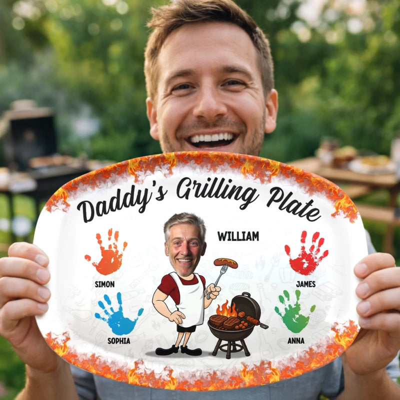 Custom Photo Platter - Personalized Father's Day Birthday Gifts For Dad, Grandpa - Dad In His Happy Place
