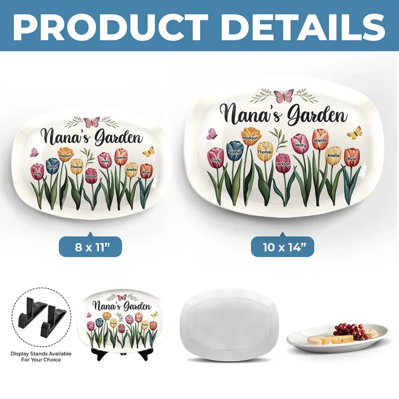 Grandma Makes Life Bloom With Love - Family Personalized Custom Platter - Gift For Mom, Grandma