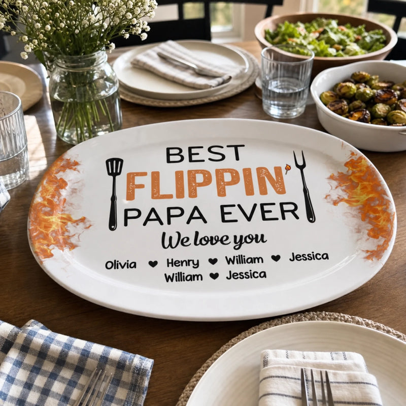 Best Flippin’ Dad Ever - Family Personalized Custom Platter - Father's Day, Gift For Dad, Grandpa