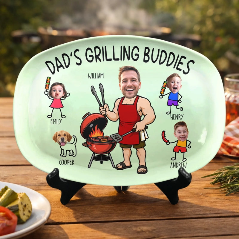 Custom Photo Platter - Personalized Father's Day Birthday Gifts For Dad, Grandpa - BBQ Bonding Time