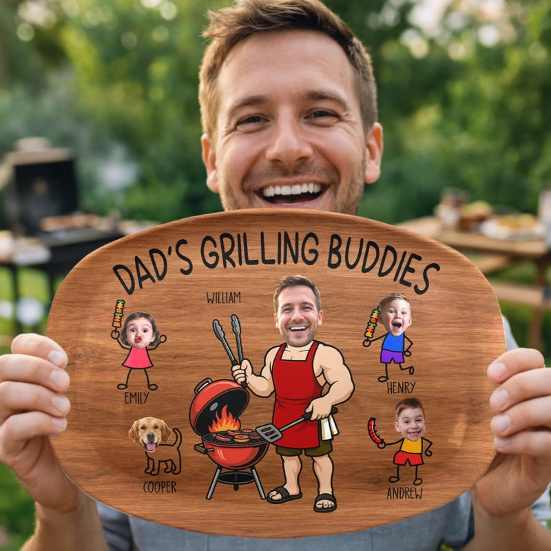 Custom Photo Platter - Personalized Father's Day Birthday Gifts For Dad, Grandpa - BBQ Bonding Time