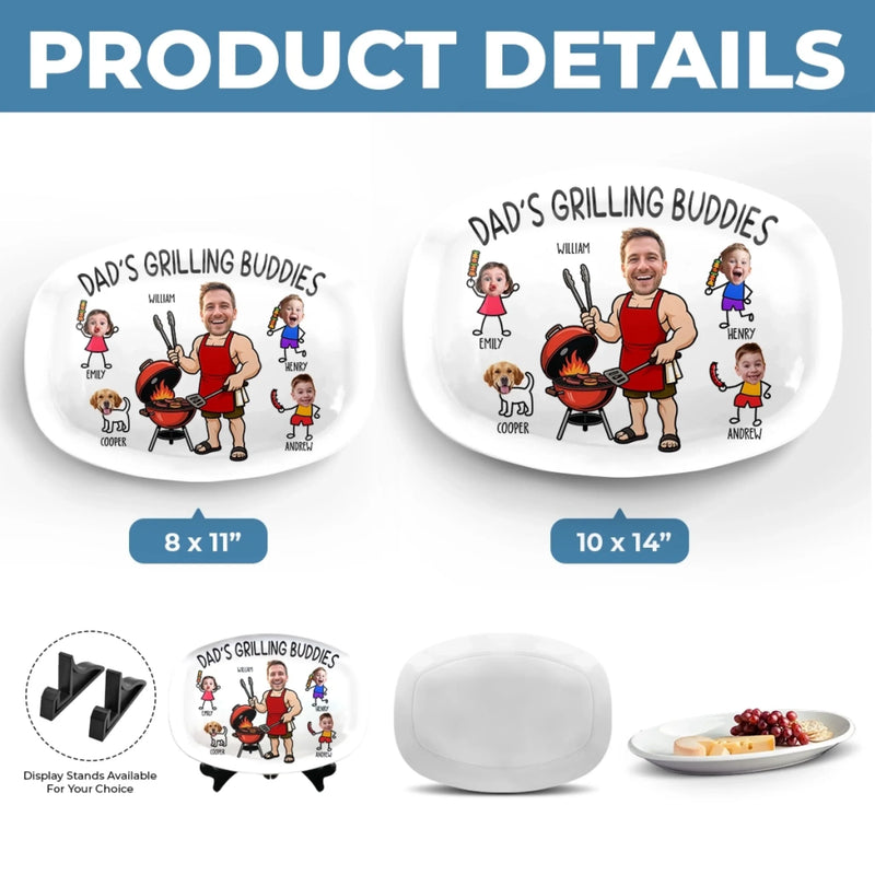 Custom Photo Platter - Personalized Father's Day Birthday Gifts For Dad, Grandpa - BBQ Bonding Time