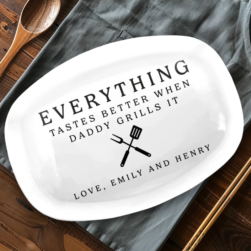 Custom Platter - Personalized Father's Day Birthday Gifts For Dad, Grandpa - Grill Master At Work