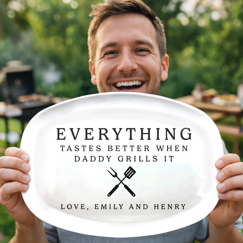 Custom Platter - Personalized Father's Day Birthday Gifts For Dad, Grandpa - Grill Master At Work