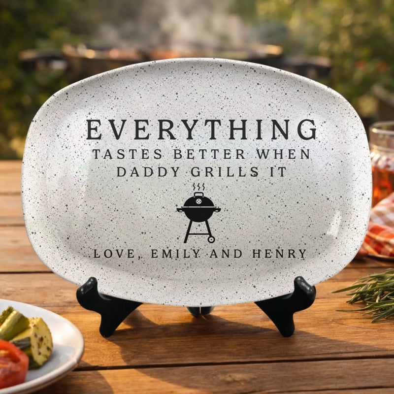 Custom Platter - Personalized Father's Day Birthday Gifts For Dad, Grandpa - Grill Master At Work