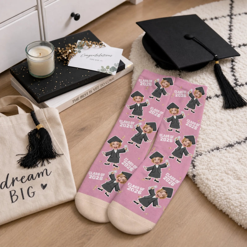 Custom Photo Middle Tube Socks - Personalized  Graduation Gifts For Him, Her - Senior Year Socks