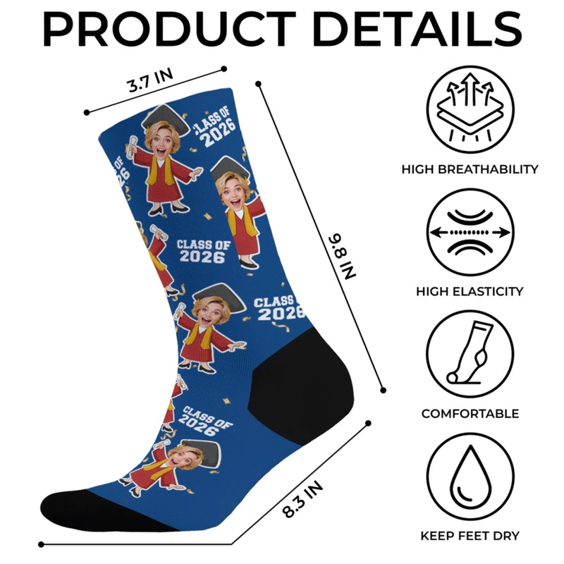 Custom Photo Middle Tube Socks - Personalized  Graduation Gifts For Him, Her - Senior Year Socks