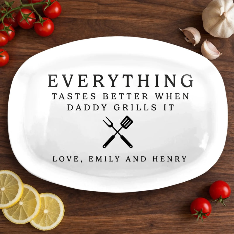 Custom Platter - Personalized Father's Day Birthday Gifts For Dad, Grandpa - Grill Master At Work